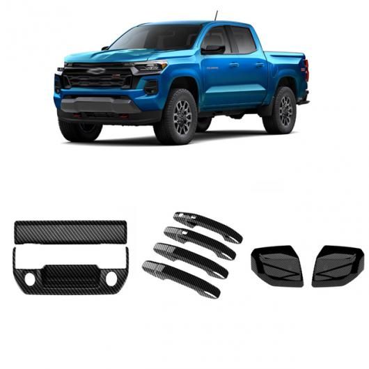 車用内装パーツ 適用: シボレー/CHEVROLET コロラド 2023 2024 2025 ABS カーボンファイバー サイド ドア カバー トリム リア ビュー ミラー カバー トランク メンバー ボウル カバー トリム カーボンファイバー 3セット SR-AA-0676