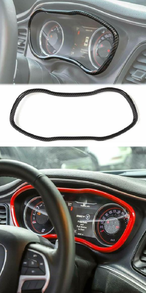 車用内装パーツ 適用: ダッジ/DODGE チャレンジャー 2015 2019 ダッシュボード リング インテリア プレミアム ABS ブラック・レッド AL-II-2882 AL