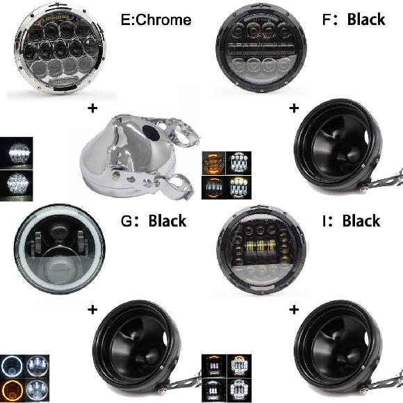 バイク部品 7インチ 80W ドット SAE E9 オートバイ ヘッドランプ 7インチ シェル ハウジング ヘッドライト ブラケット 適用: ハーレーダビッドソン 1セット 75W クローム～1セット 90W ブラック AL-KK-2508 AL