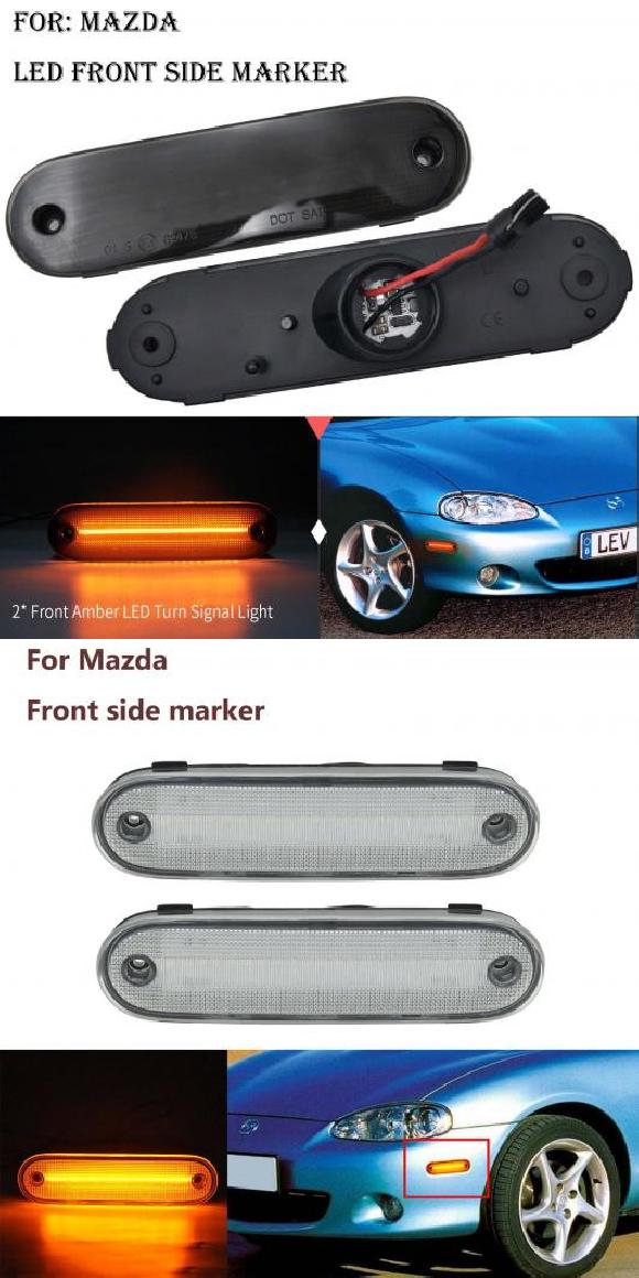 車用ライト 2ピース スモーク/クリア レンズ フロント LED サイド バンパー リフレクター サイド マーカー ライト アンバー ウインカー ライト 適用: マツダ ミアータ MX-5 1990-2005 スモーク・クリア AL-MM-5716 AL