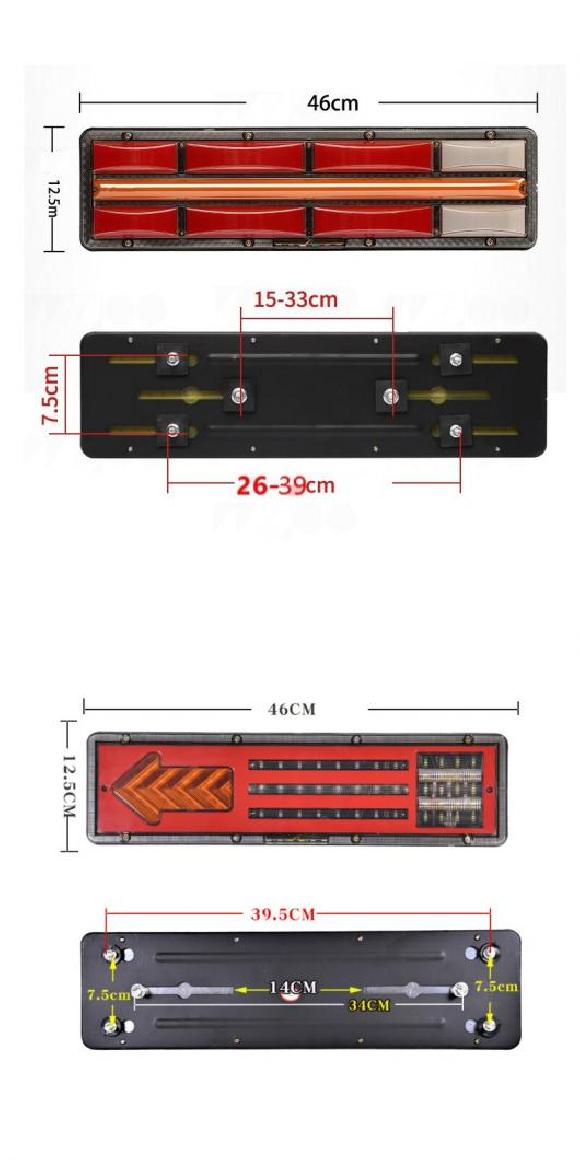 車用ライト トラック リア テールライト LED トレーラー テールライト 防水 フロー ステアリング ブレーキ リバース トラフィック フォグランプ ユニバーサル F 46cm・G 46cm AL-MM-8741 AL