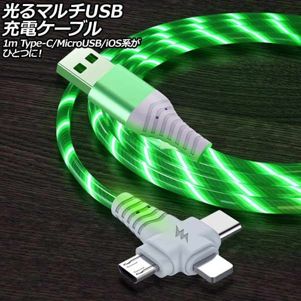 ޥUSBť֥ ꡼ 1m TPEǺ Type-C/MicroUSB/iOSüҤҤȤĤˡ AP-UJ1066-GR-1M