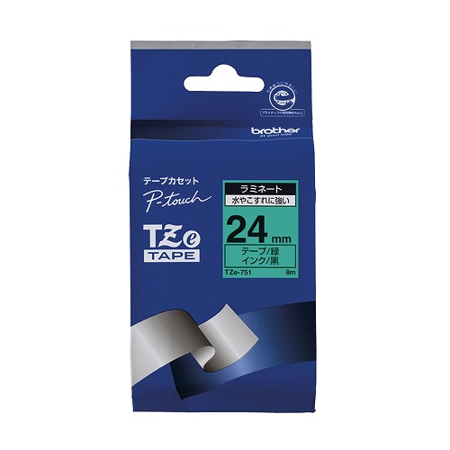 ブラザー工業 ピータッチテープ 緑/黒 24mm TZE-751(09880)