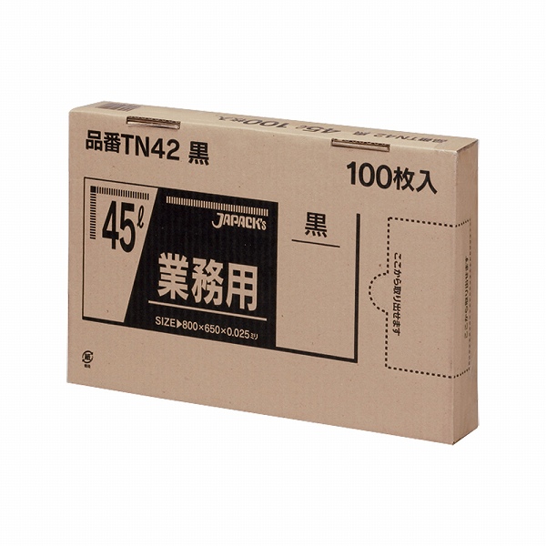 ジャパックス(JAPACK'S) 業務用強力ポリ袋 黒 45L 入数：1箱(100枚入) TN42(KPL2202)
