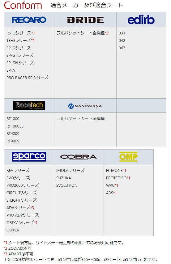 エヌスポーツ/N SPORT シートレール S6(横どめ6ポジション) 左座席用