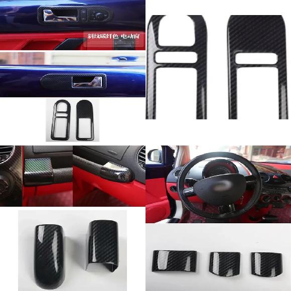 車用内装パーツ 適用: フォルクスワーゲン/VOLKSWAGEN ビートル 2003-2011 ABS カーボンファイバー センター コントロール パネル カバー トリム ステアリング ホイール ボタン ステッカー ドア ハンドル 08-11～ステアリング ホイール 03-11 SR-AA-0410