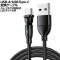 USB-A/USB Type-C 変換ケーブル ブラック 2m コネクタ回転式 オス-オス LEDライト付き AP-UJ1023-BK-2M